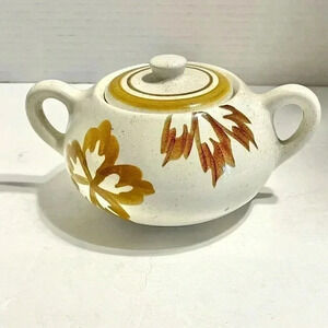 Vintage Stangl Pottery “Paisley” Leaf Pattern Sugar Dish Covered Dura Fired
